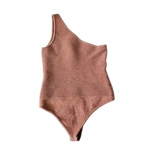 Abercrombie & Fitch One-Shoulder Ribbed Bodysuit in Brown Size XS